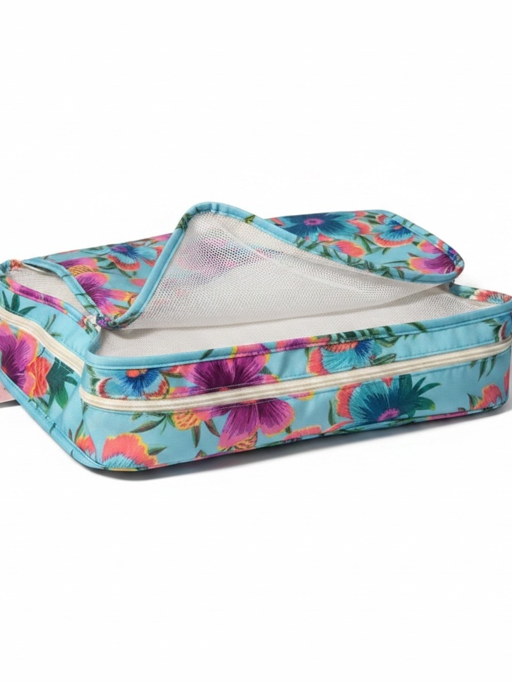 PQ Swim Tropical Floral Packing Cubes Set Aqua Mesh Travel Organizers NWT